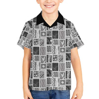 Vintage Aloha Block Quilt Family Matching Short Sleeve Bodycon Dress and Hawaiian Shirt Black Inspired Lei Motifs LT9 Son's Shirt Black - Polynesian Pride