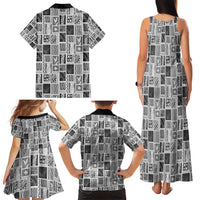 Vintage Aloha Block Quilt Family Matching Tank Maxi Dress and Hawaiian Shirt Black Inspired Lei Motifs - Polynesian Pride