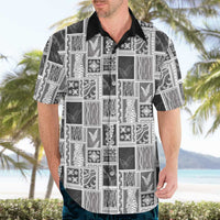 Vintage Aloha Block Quilt Hawaiian Shirt Black Inspired Lei Motifs - Polynesian Pride