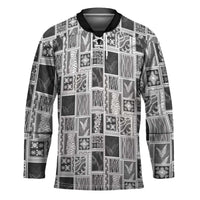 Vintage Aloha Block Quilt Hockey Jersey Black Inspired Lei Motifs - Polynesian Pride