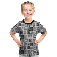 Vintage Aloha Block Quilt Kid T Shirt Black Inspired Lei Motifs - Polynesian Pride