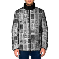 Vintage Aloha Block Quilt Padded Jacket Black Inspired Lei Motifs - Polynesian Pride