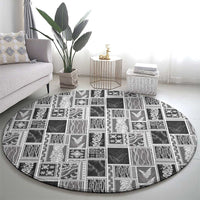 Vintage Aloha Block Quilt Round Carpet Black Inspired Lei Motifs LT9 - Polynesian Pride
