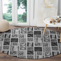 Vintage Aloha Block Quilt Round Carpet Black Inspired Lei Motifs LT9 - Polynesian Pride