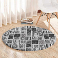 Vintage Aloha Block Quilt Round Carpet Black Inspired Lei Motifs LT9 - Polynesian Pride