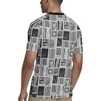 Vintage Aloha Block Quilt Rugby Jersey Black Inspired Lei Motifs - Polynesian Pride