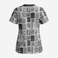 Vintage Aloha Block Quilt Scrub Top Black Inspired Lei Motifs LT9 - Polynesian Pride