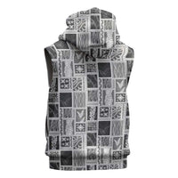Vintage Aloha Block Quilt Sleeveless Zip Hoodie Black Inspired Lei Motifs LT9 - Polynesian Pride