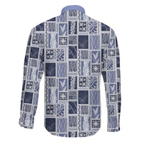 Vintage Aloha Block Quilt Family Matching Off Shoulder Maxi Dress and Hawaiian Shirt Blue Inspired Lei Motifs LT9 - Polynesian Pride