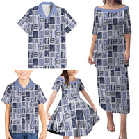 Vintage Aloha Block Quilt Family Matching Puletasi and Hawaiian Shirt Blue Inspired Lei Motifs LT9 - Polynesian Pride