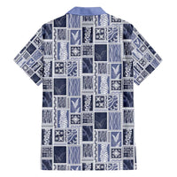 Vintage Aloha Block Quilt Family Matching Puletasi and Hawaiian Shirt Blue Inspired Lei Motifs - Polynesian Pride