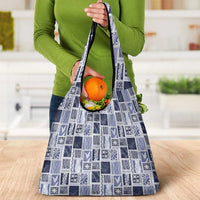 Vintage Aloha Block Quilt Grocery Bag Blue Inspired Lei Motifs - Polynesian Pride