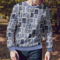 Vintage Aloha Block Quilt Ugly Christmas Sweater Blue Inspired Lei Motifs - Polynesian Pride