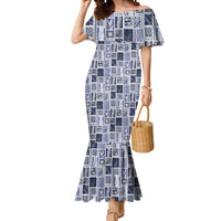 Vintage Aloha Block Quilt Mermaid Dress Blue Inspired Lei Motifs - Polynesian Pride