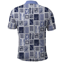 Vintage Aloha Block Quilt Polo Shirt Blue Inspired Lei Motifs - Polynesian Pride