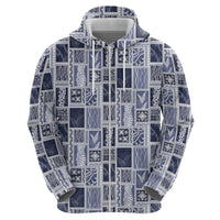 Vintage Aloha Block Quilt Zip Hoodie Blue Inspired Lei Motifs - Polynesian Pride