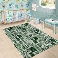 Vintage Aloha Block Quilt Area Rug Green Inspired Lei Motifs - Polynesian Pride