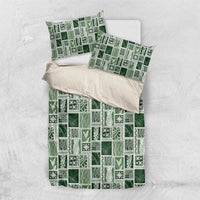 Vintage Aloha Block Quilt Bedding Set Green Inspired Lei Motifs - Polynesian Pride