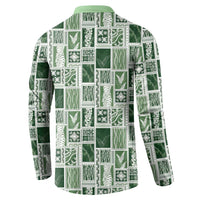Vintage Aloha Block Quilt Button Sweatshirt Green Inspired Lei Motifs LT9 - Polynesian Pride