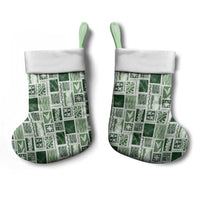 Vintage Aloha Block Quilt Christmas Stocking Green Inspired Lei Motifs - Polynesian Pride