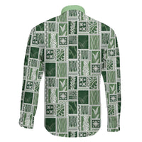 Vintage Aloha Block Quilt Family Matching Long Sleeve Bodycon Dress and Hawaiian Shirt Green Inspired Lei Motifs LT9 - Polynesian Pride