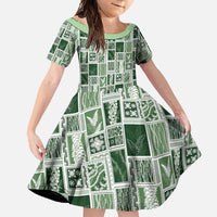 Vintage Aloha Block Quilt Family Matching Mermaid Dress and Hawaiian Shirt Green Inspired Lei Motifs LT9 Daughter's Dress Green - Polynesian Pride
