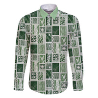 Vintage Aloha Block Quilt Family Matching Mermaid Dress and Hawaiian Shirt Green Inspired Lei Motifs LT9 Dad's Shirt - Long Sleeve Green - Polynesian Pride