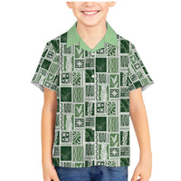 Vintage Aloha Block Quilt Family Matching Mermaid Dress and Hawaiian Shirt Green Inspired Lei Motifs - Polynesian Pride