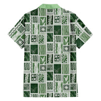 Vintage Aloha Block Quilt Family Matching Off Shoulder Maxi Dress and Hawaiian Shirt Green Inspired Lei Motifs LT9 - Polynesian Pride