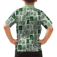 Vintage Aloha Block Quilt Family Matching Short Sleeve Bodycon Dress and Hawaiian Shirt Green Inspired Lei Motifs LT9 - Polynesian Pride