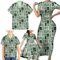 Vintage Aloha Block Quilt Family Matching Short Sleeve Bodycon Dress and Hawaiian Shirt Green Inspired Lei Motifs LT9 - Polynesian Pride