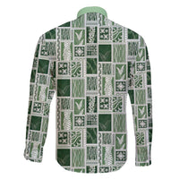 Vintage Aloha Block Quilt Family Matching Short Sleeve Bodycon Dress and Hawaiian Shirt Green Inspired Lei Motifs LT9 - Polynesian Pride