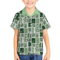 Vintage Aloha Block Quilt Hawaiian Shirt Green Inspired Lei Motifs - Polynesian Pride