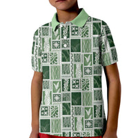 Vintage Aloha Block Quilt Kid Polo Shirt Green Inspired Lei Motifs LT9 Kid Green - Polynesian Pride
