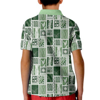 Vintage Aloha Block Quilt Kid Polo Shirt Green Inspired Lei Motifs LT9 - Polynesian Pride