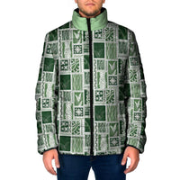 Vintage Aloha Block Quilt Padded Jacket Green Inspired Lei Motifs LT9 Men Green - Polynesian Pride