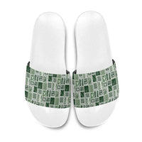 Vintage Aloha Block Quilt Slide Sandals Green Inspired Lei Motifs - Polynesian Pride