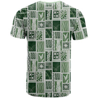 Vintage Aloha Block Quilt T Shirt Green Inspired Lei Motifs - Polynesian Pride