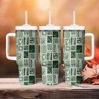 Vintage Aloha Block Quilt Tumbler With Handle Green Inspired Lei Motifs - Polynesian Pride