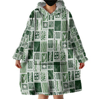Vintage Aloha Block Quilt Wearable Blanket Hoodie Green Inspired Lei Motifs - Polynesian Pride