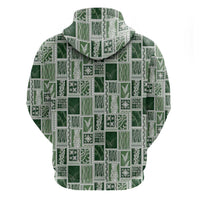 Vintage Aloha Block Quilt Zip Hoodie Green Inspired Lei Motifs - Polynesian Pride
