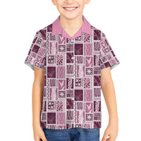 Vintage Aloha Block Quilt Family Matching Long Sleeve Bodycon Dress and Hawaiian Shirt Pink Inspired Lei Motifs - Polynesian Pride