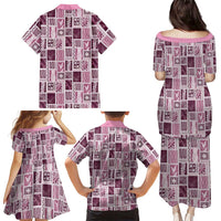 Vintage Aloha Block Quilt Family Matching Puletasi and Hawaiian Shirt Pink Inspired Lei Motifs LT9 - Polynesian Pride