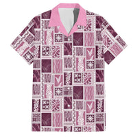 Vintage Aloha Block Quilt Family Matching Puletasi and Hawaiian Shirt Pink Inspired Lei Motifs LT9 Dad's Shirt - Short Sleeve Pink - Polynesian Pride