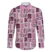 Vintage Aloha Block Quilt Family Matching Short Sleeve Bodycon Dress and Hawaiian Shirt Pink Inspired Lei Motifs LT9 Dad's Shirt - Long Sleeve Pink - Polynesian Pride
