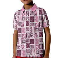 Vintage Aloha Block Quilt Kid Polo Shirt Pink Inspired Lei Motifs - Polynesian Pride