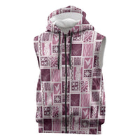 Vintage Aloha Block Quilt Sleeveless Zip Hoodie Pink Inspired Lei Motifs LT9 Pink - Polynesian Pride