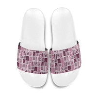 Vintage Aloha Block Quilt Slide Sandals Pink Inspired Lei Motifs - Polynesian Pride