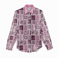 Vintage Aloha Block Quilt Women Casual Shirt Pink Inspired Lei Motifs LT9 - Polynesian Pride