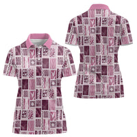 Vintage Aloha Block Quilt Women Polo Shirt Pink Inspired Lei Motifs LT9 - Polynesian Pride
